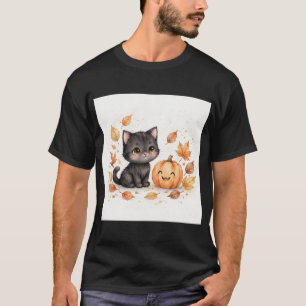Schattige zwarte kat met pompoen Halloween T-shirt