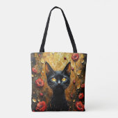 Schattige Zwarte Kat Met Rode Rozen Tote Bag (Achterkant)