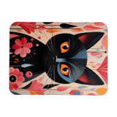 Schattige zwarte kat met roze bloemen magneet (Horizontaal)