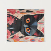 Schattige zwarte kat met roze bloemen wandkleed (Voorkant (horizontaal))