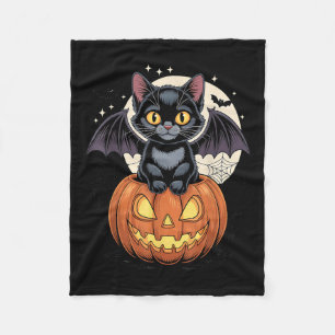 Schattige Zwarte Kat Met Vleermuisvleugels Jack O Fleece Deken
