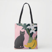Schattige zwarte kat met witte bloem tote bag (Voorkant)