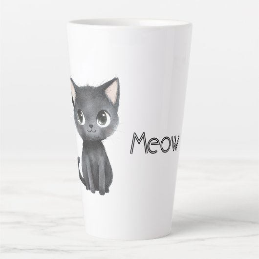 Schattige Zwarte Kat Miauw Latte Mok (Voorkant)
