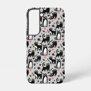 Schattige Zwarte Kat Naadloos Patroon Op Lichtgrij Samsung Galaxy Hoesje