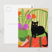Schattige zwarte kat op een groene stoel briefkaart (Voorkant / Achterkant)