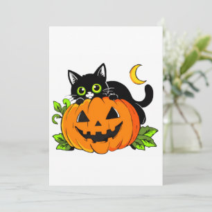 Schattige zwarte kat op Halloween Jack-O'-Lantern Kaart