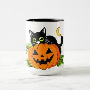 Schattige zwarte kat op Halloween Jack-O'-Lantern Mok