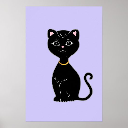 Schattige zwarte kat op licht periwinkle poster (Voorkant)