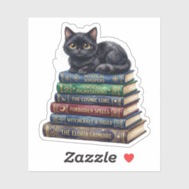Schattige Zwarte Kat Op Magische Spreukboeken Hall Sticker