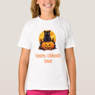 Schattige Zwarte Kat Op Pompoen Halloween T-Shirt, T-shirt