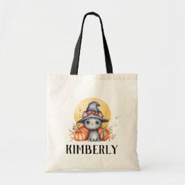 Schattige Zwarte Kat Persoonlijke Halloween Tote Bag