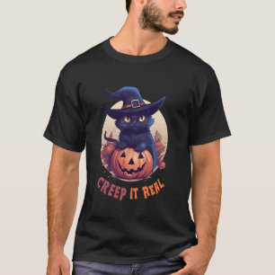 Schattige Zwarte Kat Pompoen Creep It Real Volle M T-shirt
