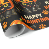 Schattige Zwarte Kat Pompoen Halloween Cadeaupapier (Rol Hoek)