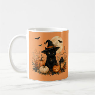 Schattige Zwarte Kat Pompoen Halloween Koffiemok