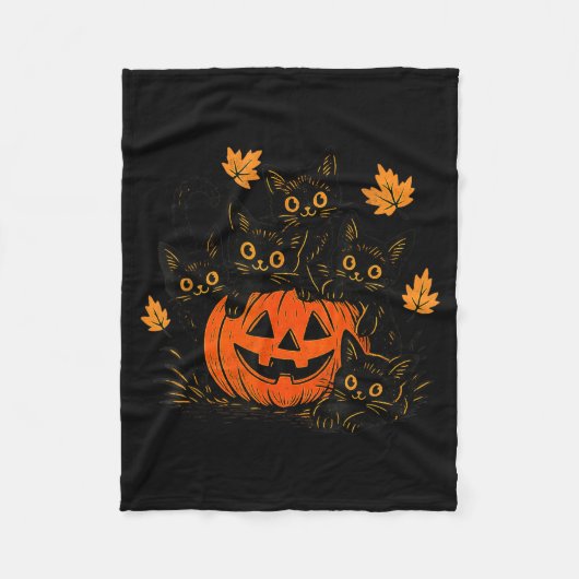 Schattige Zwarte Kat Pompoen Jack O Lantern Kitty  Fleece Deken (Voorkant)