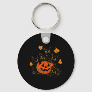 Schattige Zwarte Kat Pompoen Jack O Lantern Kitty  Sleutelhanger