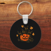 Schattige Zwarte Kat Pompoen Jack O Lantern Kitty  Sleutelhanger (Voorkant)