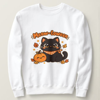 Schattige Zwarte Kat Pompoen Meow-loween Trui