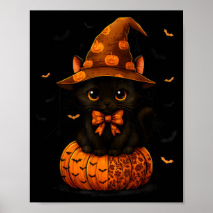 Schattige Zwarte Kat Pompoen Seizoen Herfst Autumn Poster