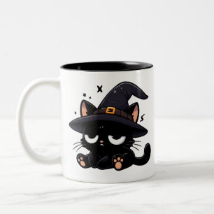 Schattige Zwarte Kat & Pompoen Tweezijdige Hallo Tweekleurige Koffiemok