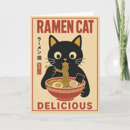 Schattige Zwarte Kat Ramen Noedel Japans Voedsel L Kaart