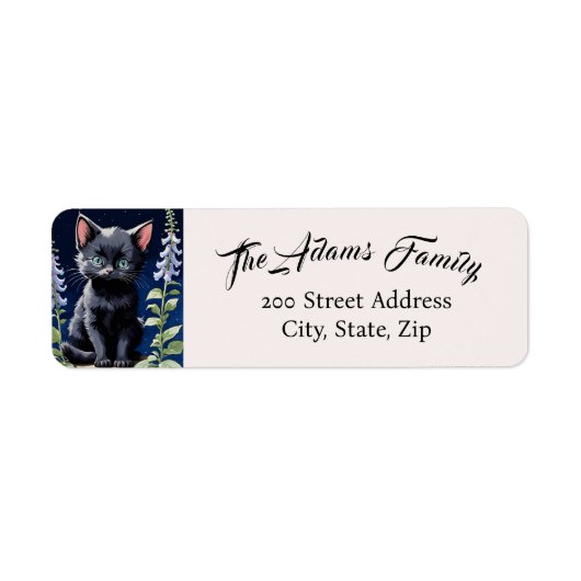 Schattige zwarte kat retour adreslabels etiket (Voorkant)
