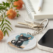 Schattige Zwarte Kat Sleutelhanger (Voorkant Rechts)