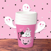 Schattige zwarte kat spook roze Halloween Paper Cu Papieren Bekers