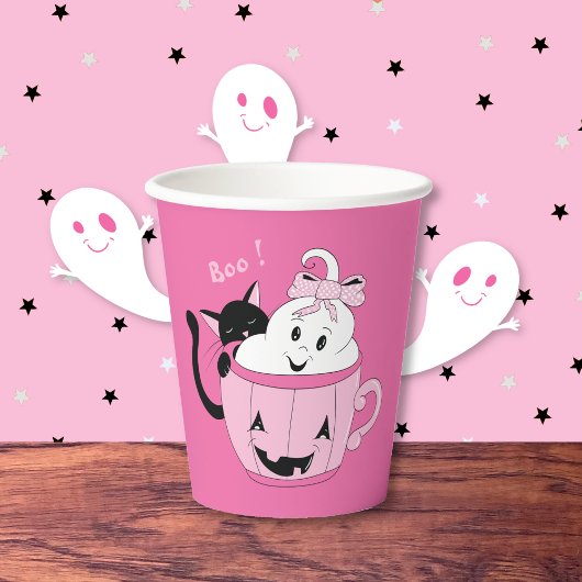 Schattige zwarte kat spook roze Halloween Paper Cu Papieren Bekers