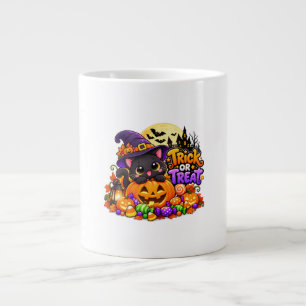 Schattige Zwarte Kat Trick or Treat Halloween Spel Grote Koffiekop