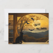 Schattige Zwarte Kat Vleermuis Halloween Foto Feestdagenkaart (Voorkant)