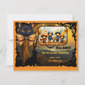 Schattige Zwarte Kat Vleermuis Halloween Foto Feestdagenkaart (Achterkant)