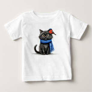 Schattige Zwarte Kat & Vogel Schattige Cartoon Bab