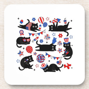 Schattige Zwarte Kat VS Vlag Vuurwerk Patriottisch Bier Onderzetter
