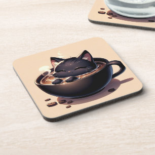 Schattige zwarte kat zwemt in koffiekop bier onderzetter