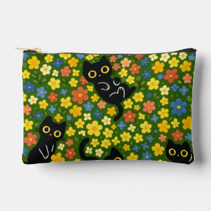 Schattige Zwarte Katten Bloemrijke Weide Patroon Etui