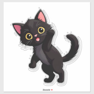 Schattige Zwarte Katten Cartoon Met Grote Ogen Sticker