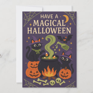 Schattige Zwarte Katten Griezelige Halloween Feestdagenkaart