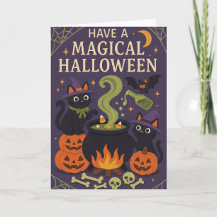 Schattige Zwarte Katten Griezelige Halloween Kaart