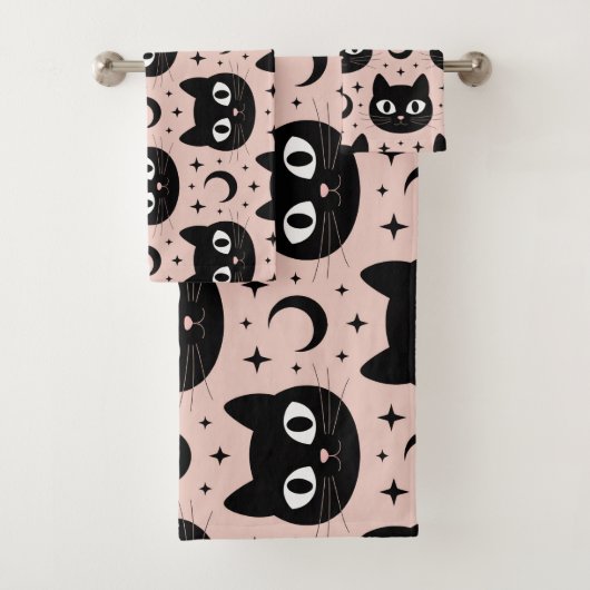 Schattige Zwarte Katten & Hemelse Halloween Bad Handdoek (Insitu)