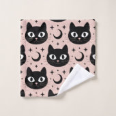 Schattige Zwarte Katten & Hemelse Halloween Bad Handdoek (Wasdoekje)