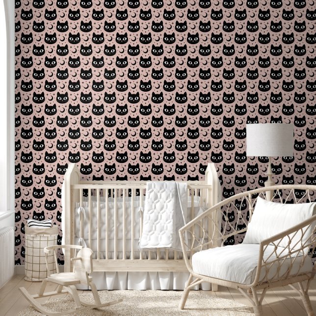 Schattige Zwarte Katten & Hemelse Halloween Behang (Kinderen)