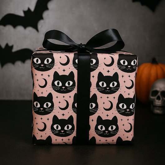 Schattige Zwarte Katten & Hemelse Halloween Cadeaupapier