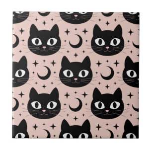 Schattige Zwarte Katten & Hemelse Halloween Tegeltje