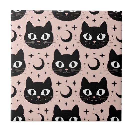Schattige Zwarte Katten & Hemelse Halloween Tegeltje (Voorkant)