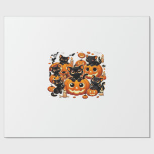Schattige Zwarte Katten in Pompoenen Halloween Nac Cadeaupapier