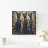 Schattige zwarte katten vierkante klok (Huis)