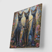 Schattige zwarte katten vierkante klok (Hoek)