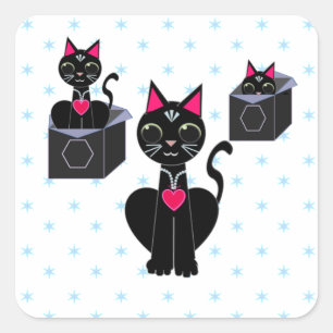 Schattige zwarte katten vierkante sticker