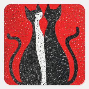 Schattige zwarte katten vierkante sticker